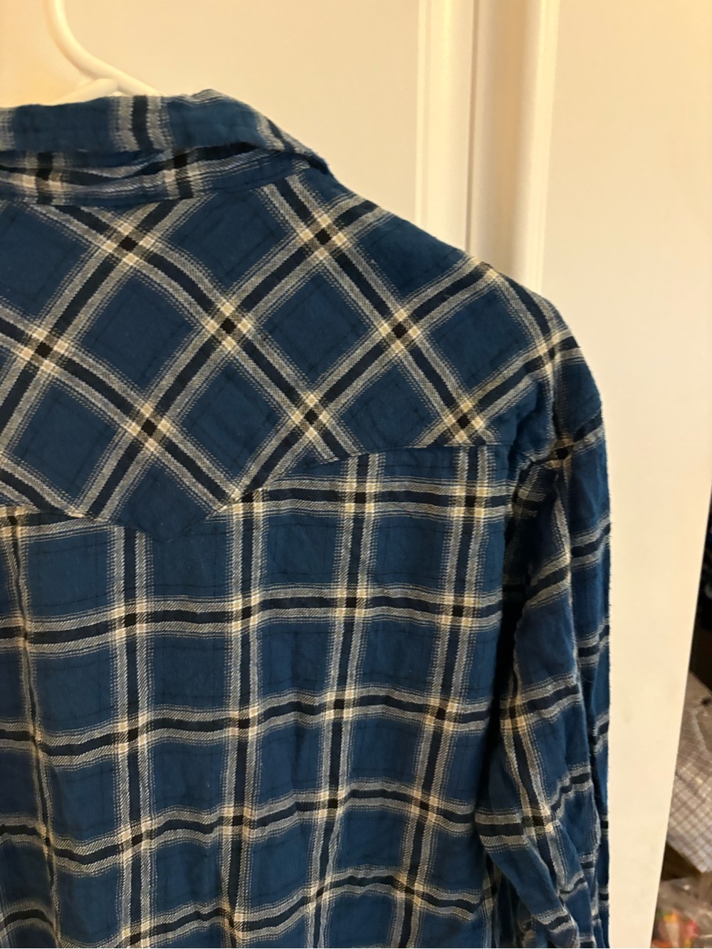 Wrangler Blue Plaid Pearl Button Snap Flannel Shirt - Picture 16 of 16